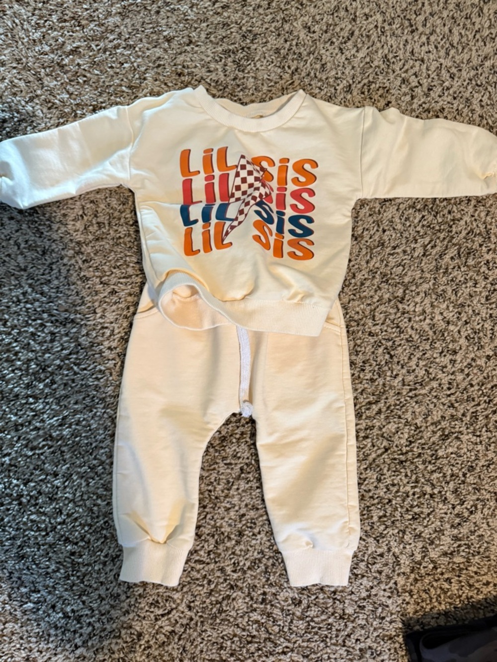 Kids Cream Graphic One-Piece Sweatshirt and Jogger Set
